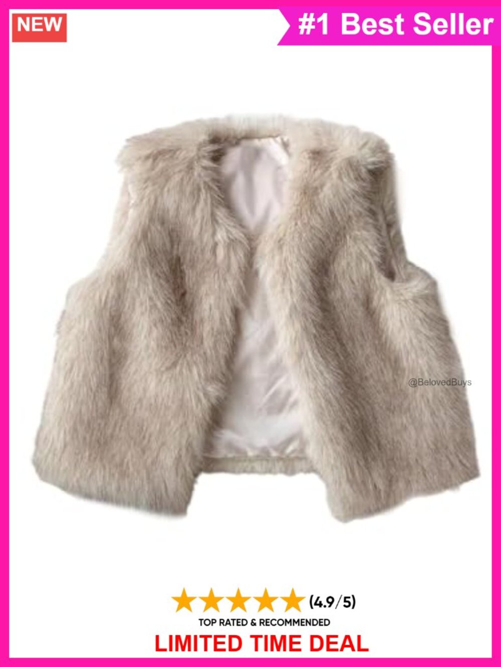 Faux Fur Vest Fuzzy Sleeveless Outerwear Loose Fit V Neck